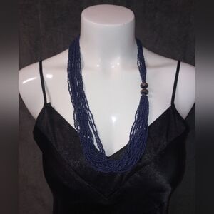 Beautiful Blue Seed Bead Toggle Clasp Multi Strand Necklace EUC
